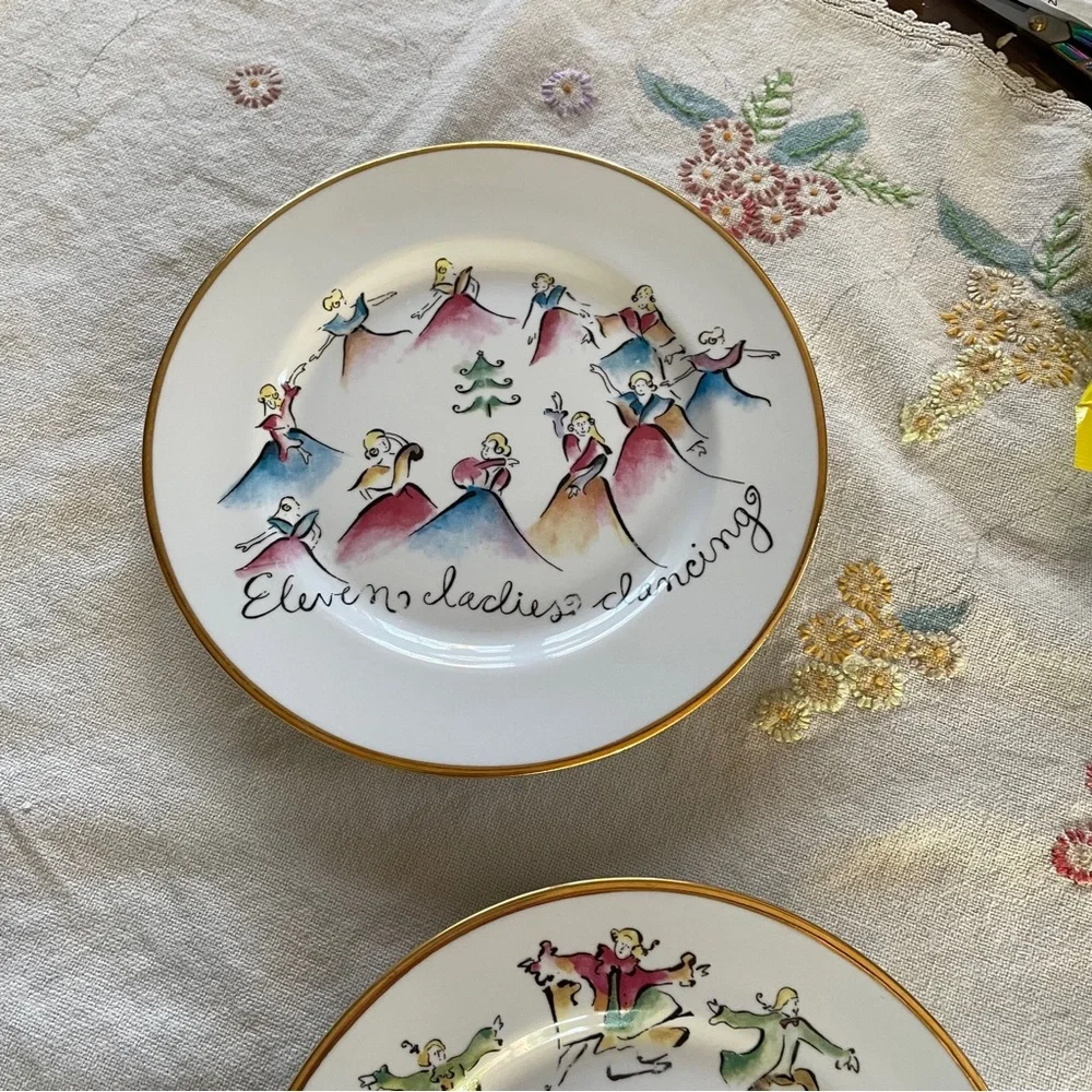 Vintage Rosanna Twelve Days of Christmas Dessert Plates. Made in Italy.